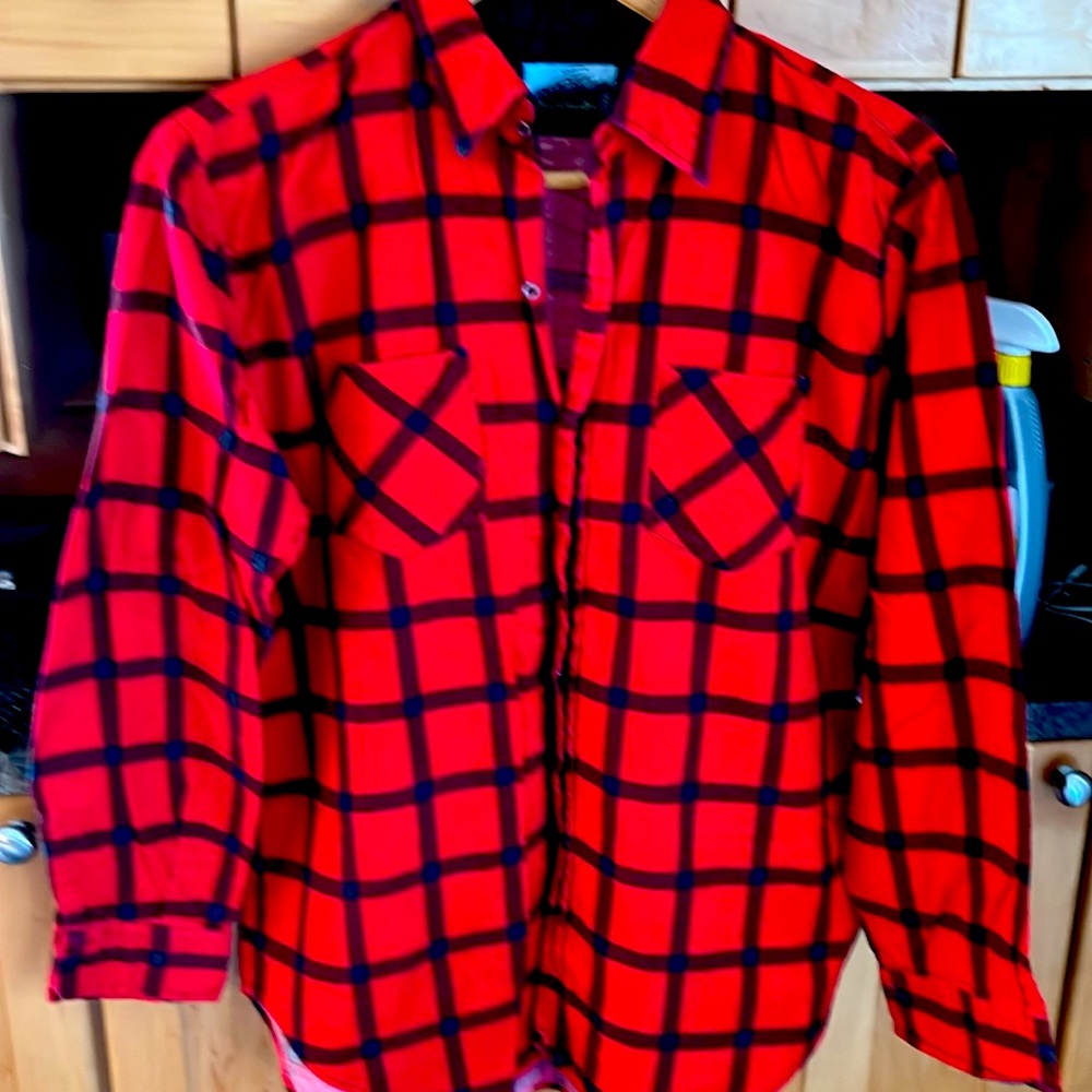RED Fieldmaster 90s FLANNEL SHIRT Wide black Plaid cotton 2 Pockets MENS LARGE L